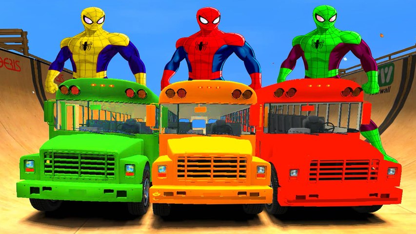 COULEURS SPIDERMAN roues sur The Monster Bus & School Bus Truck & Comptines Chansons enfantines