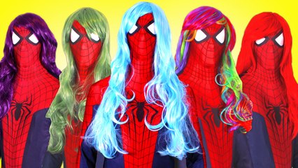 Spiderman Gets Rainbow Hair! w  Frozen Elsa & Anna, Pink Spidergirl, Chocolate Candy & Joker Prank
