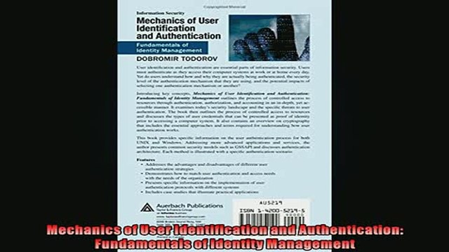 READ book Mechanics of User Identification and Authentication Fundamentals of Identity Management DOWNLOAD ONLINE