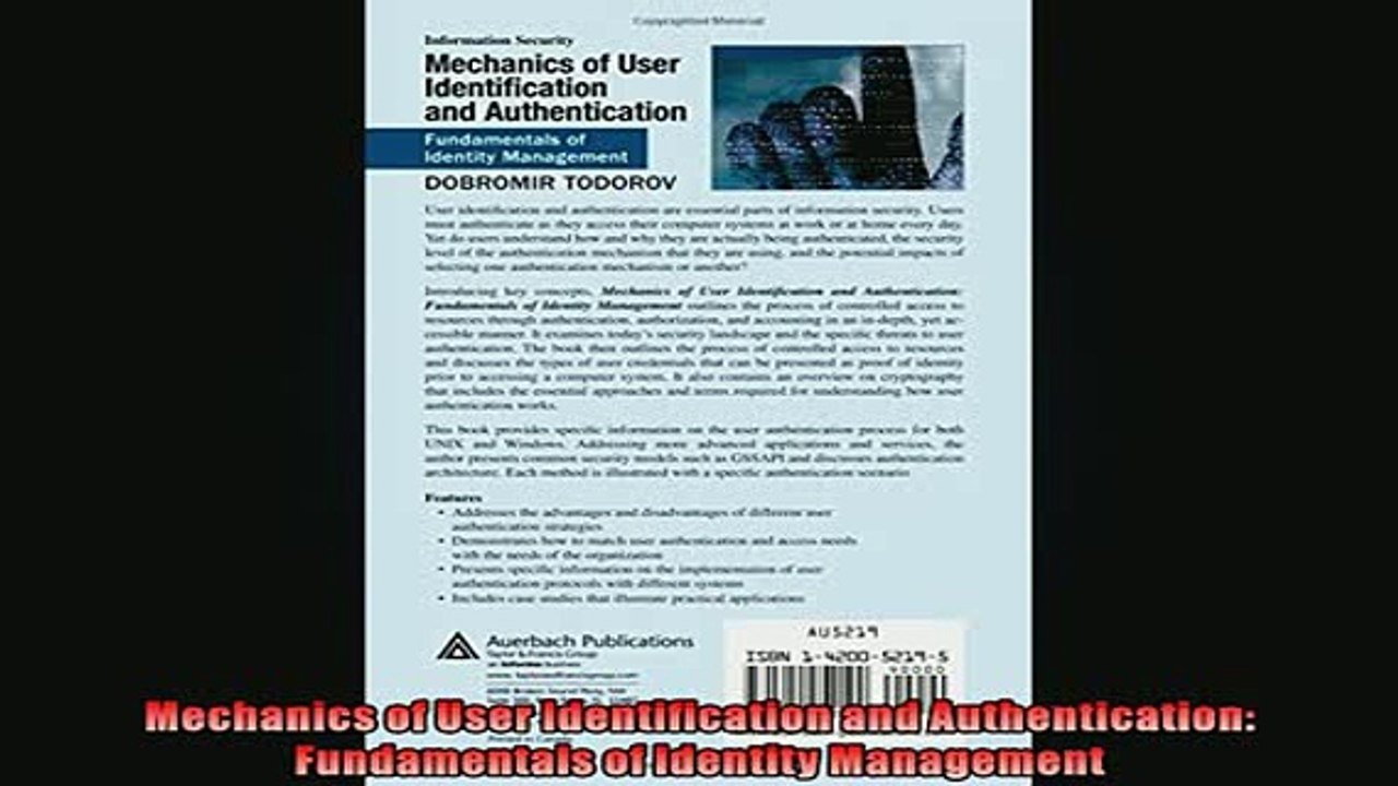 READ book  Mechanics of User Identification and Authentication Fundamentals of Identity Management  DOWNLOAD ONLINE