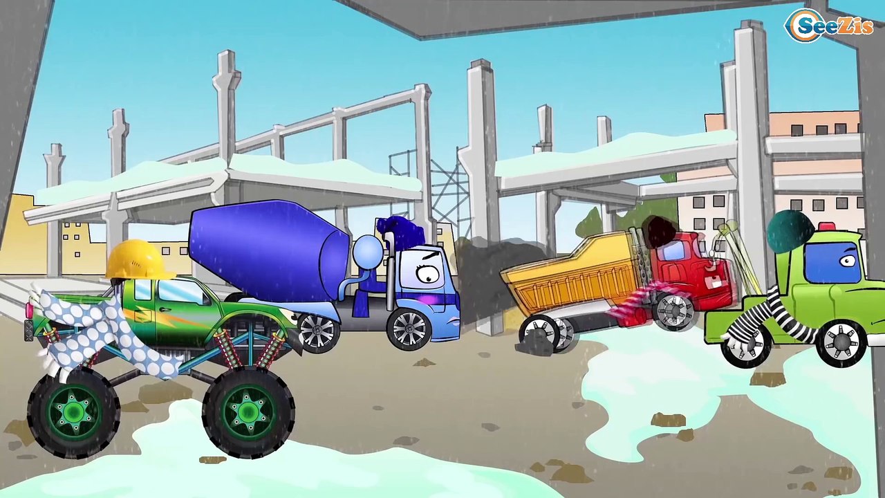 Carritos Para Niños. Grúa, Un Camion Monstruo, Camión. Caricaturas de carros. Tiki Taki Camiones