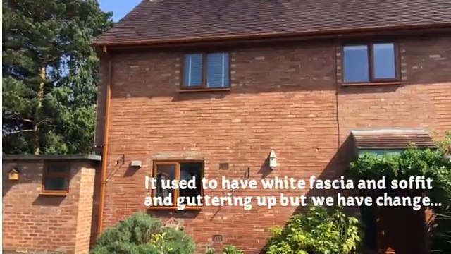Before and after photos of a golden oak fascia soffit and guttering