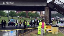 Bridge collapses in Oklahoma City, USA after being hit by a truck