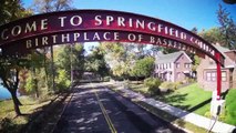 Drone over top of Springfield, MA, Birds Eye view