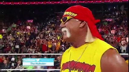 Arnold Schwarzenegger and Joe Manganiello join Hulk Hogan in the ring- Raw, March 24, 2016