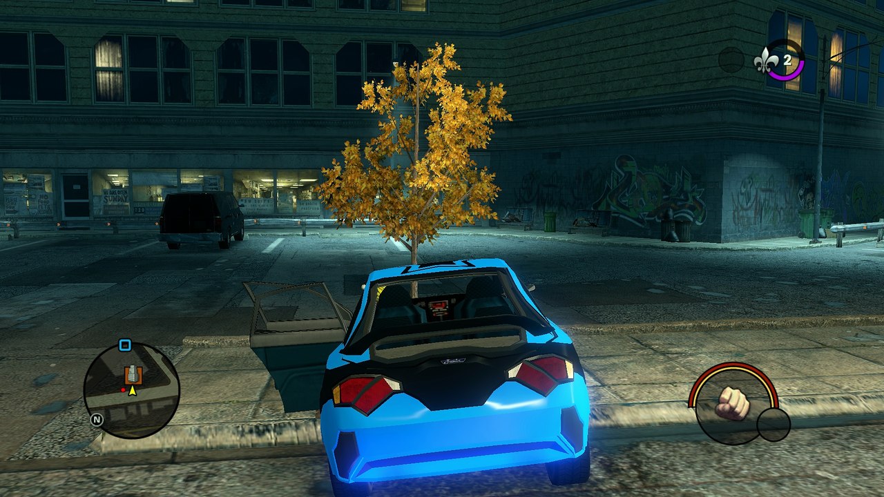 SaintsRowTheThird car stuck in a tree