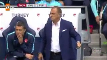 Turkey's Coach Fatih Terim Shows The Referee Kane's Offside Goal On His Phone!