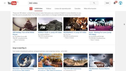 The official YouTube app, a VR app showing videos in a full 360 degree aspect