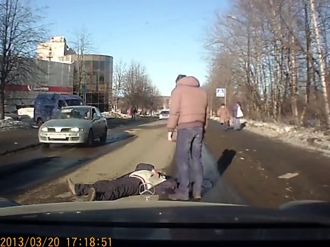 RUSSIAN DASH CAM FOOTAGE - Drunk guy fakes being hit - funny hilarious wreck compilation dashcam