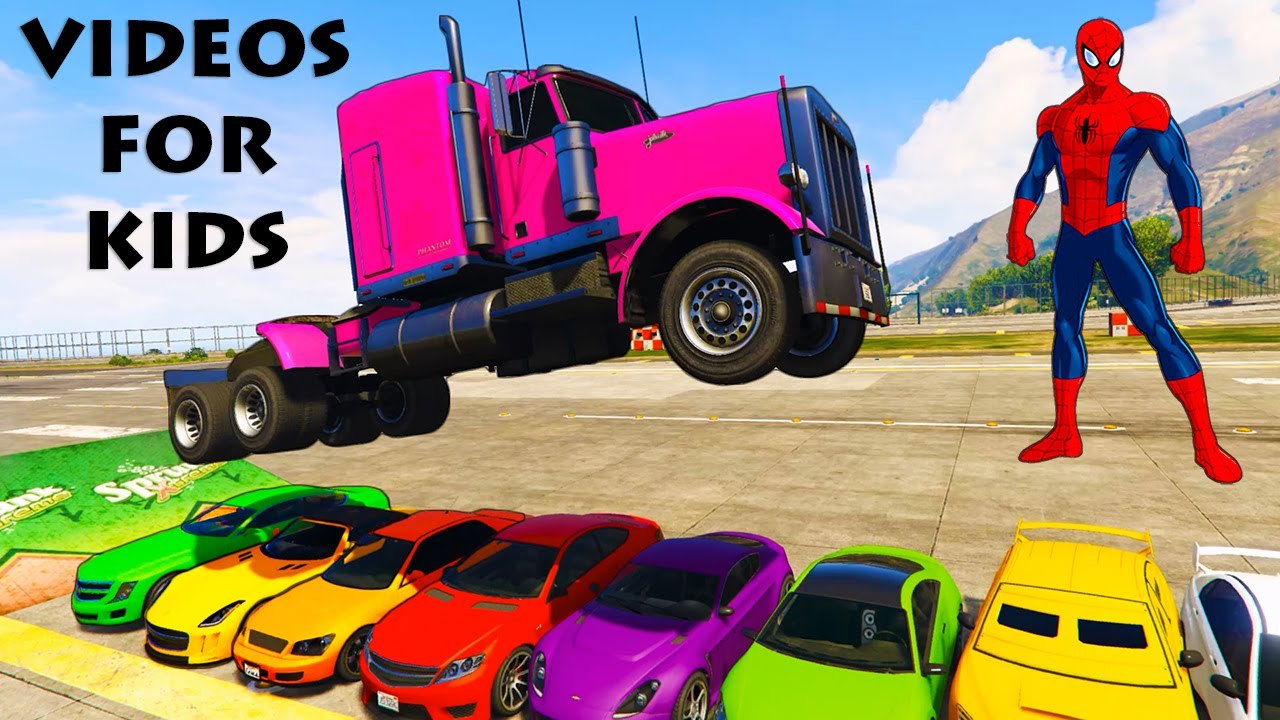 FUNNY TRUCKS PARTY avec Spiderman Cars Cartoon pour les enfants avec Superhero et Comptines Chansons