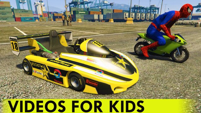 COULEUR MINI VOITURE ET MOTO avec Spiderman Cartoon for Kids + Comptines Chansons