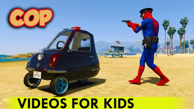 Policeman Spiderman sur la police de bande dessinée de voiture pour enfants Comptines Chansons