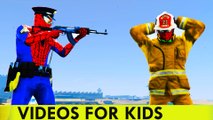 Policeman Spiderman sur Voiture de police et d'incendie Camion de bande dessinée pour les enfants Comptines Chansons pour enfants