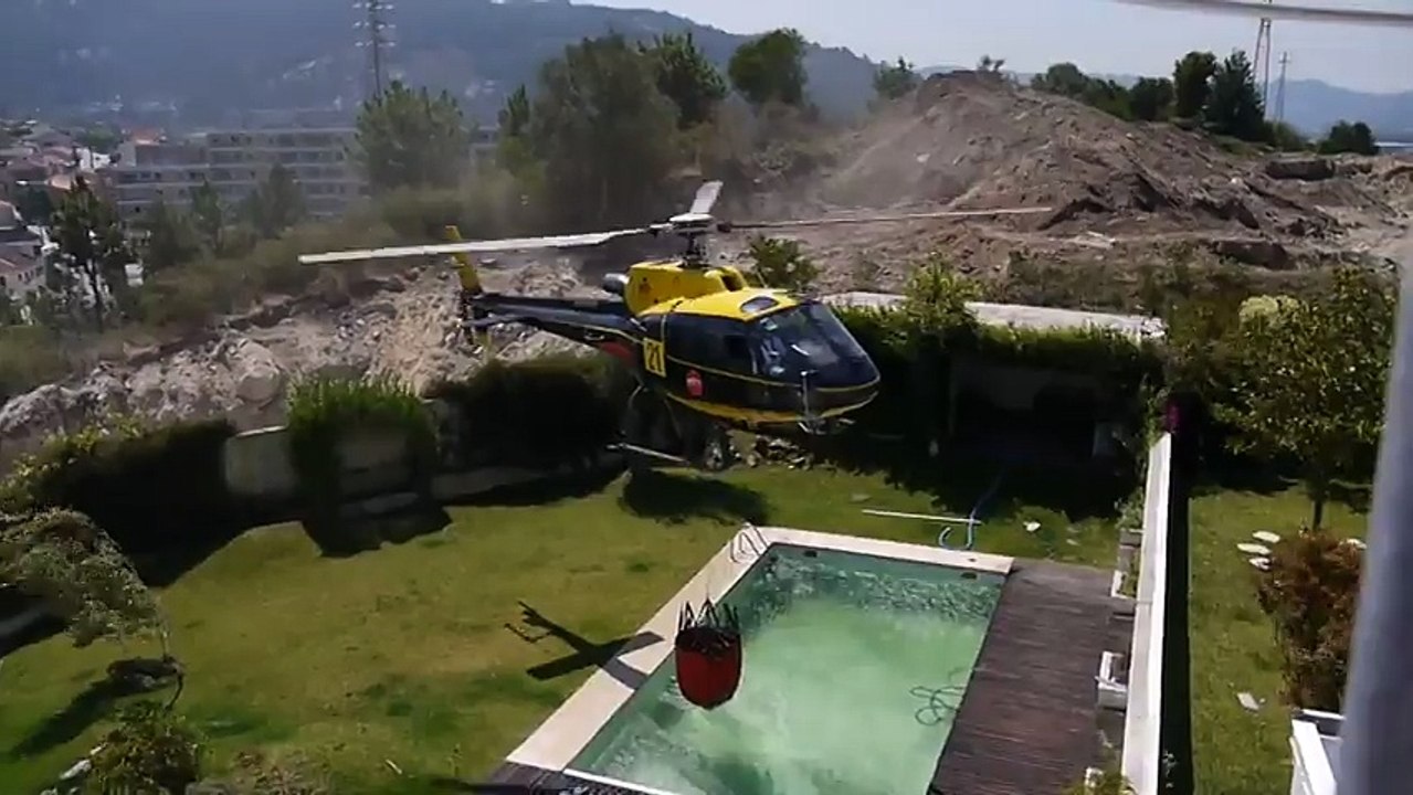 This Helicopter need water for Firefight Look what Pilot did with this Luxury Pool