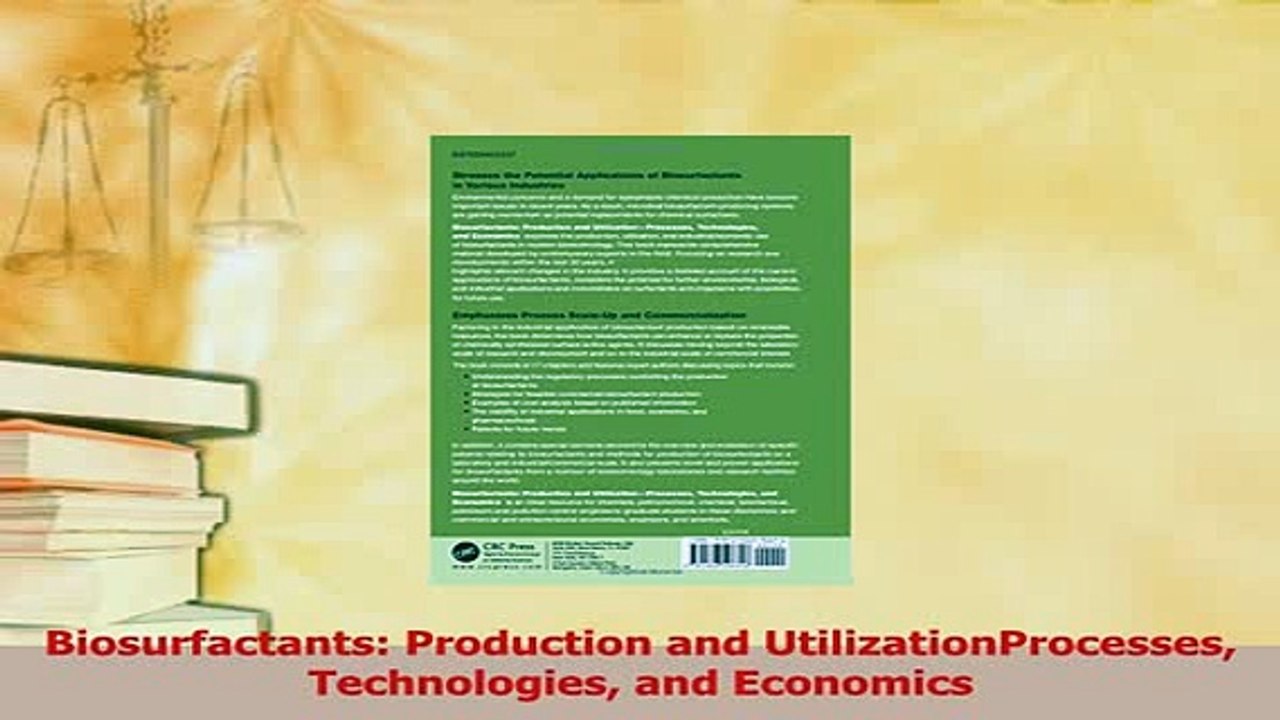 PDF  Biosurfactants Production and UtilizationProcesses Technologies and Economics Free Books