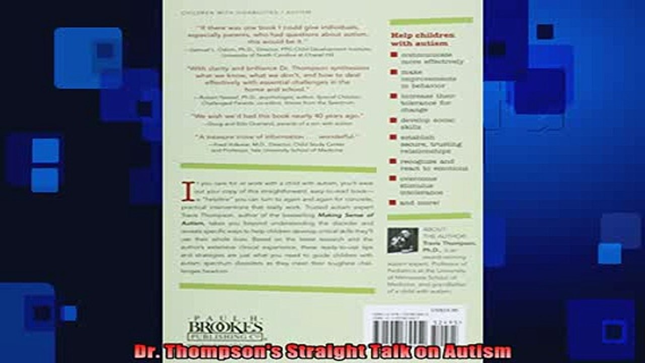READ book  Dr Thompsons Straight Talk on Autism Full Free