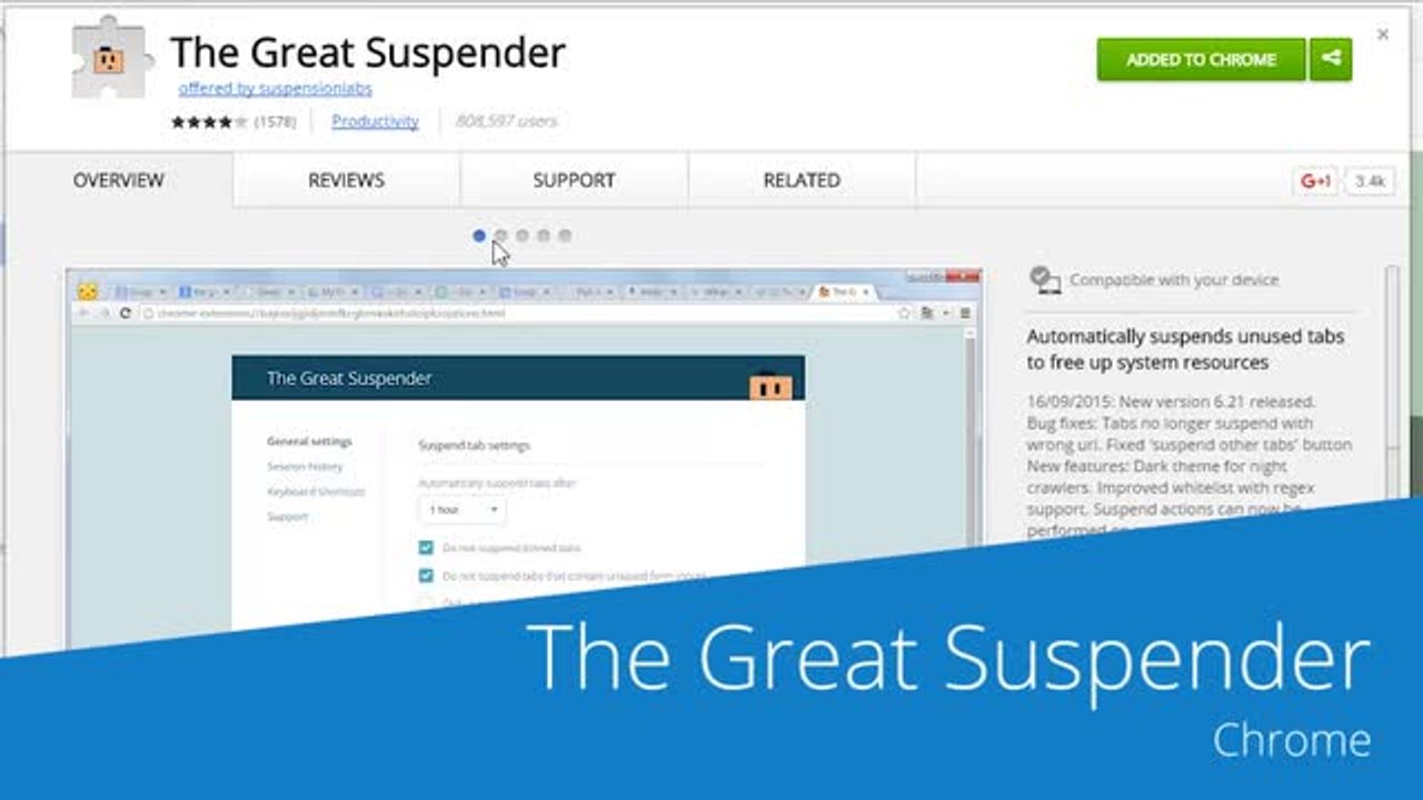Open tabs without consume resources with the Great Suspender