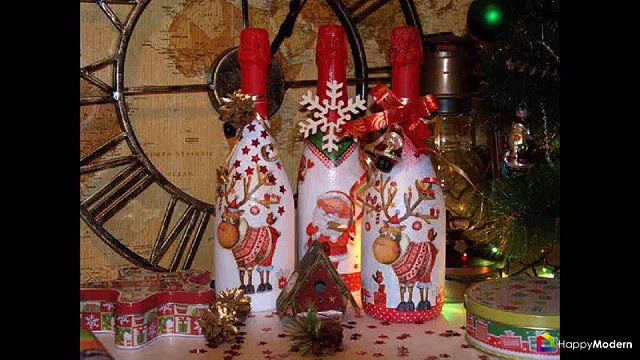 45+ идей декупажа бутылок к Новому году