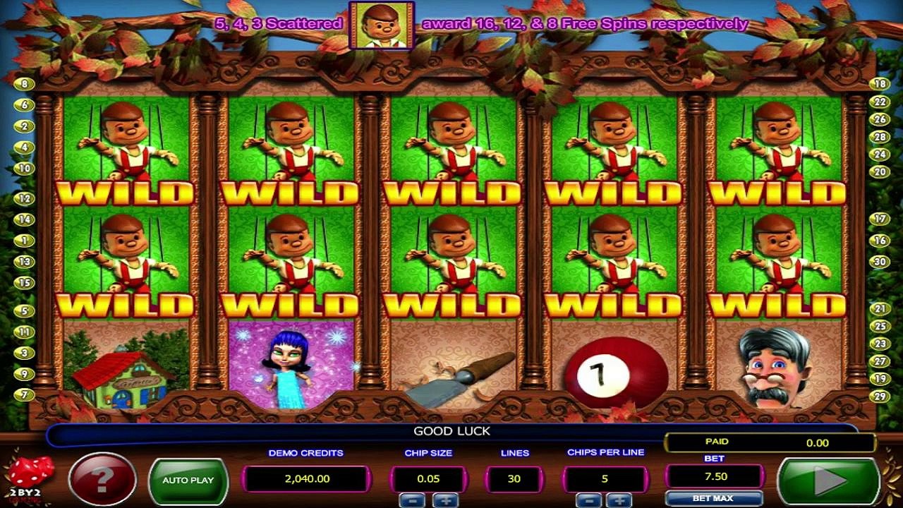 Pinocchio's Fortune ilmainen kasino kolikkopeli 2By2 Gaming Video Esikatselu