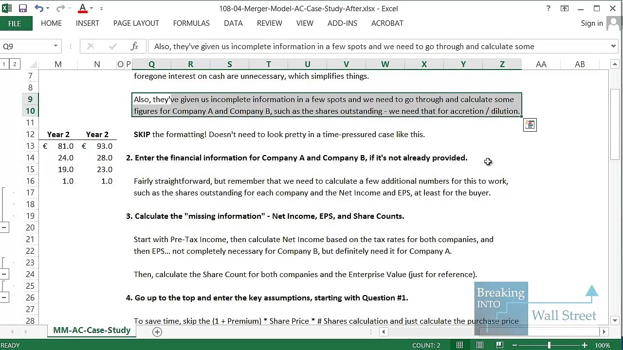 Merger Model- Assessment Centre Case Study