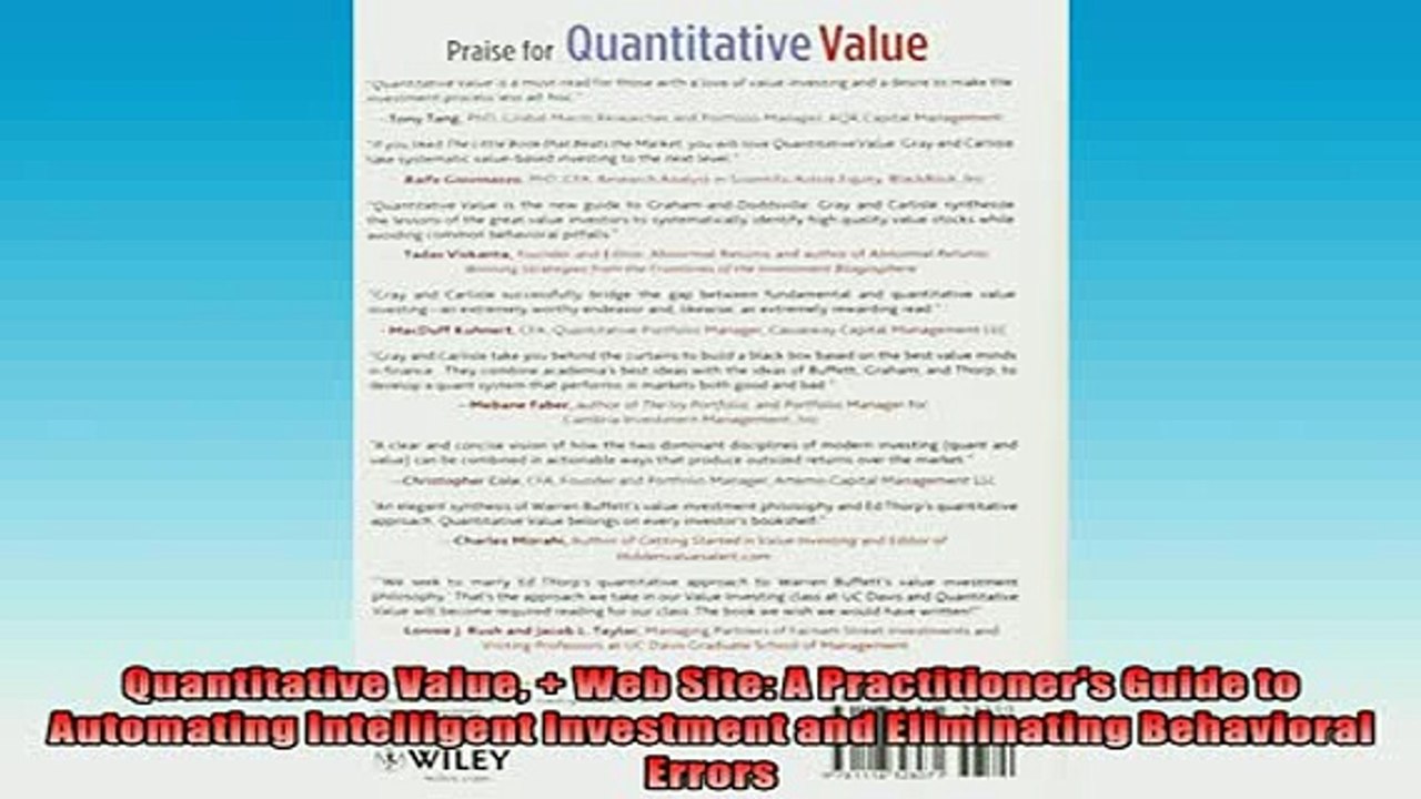 FREE PDF  Quantitative Value  Web Site A Practitioners Guide to Automating Intelligent Investment  FREE BOOOK ONLINE