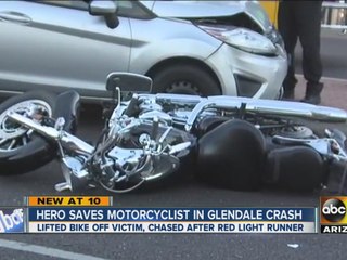 Hero saves motorcyclist in Glendale crash