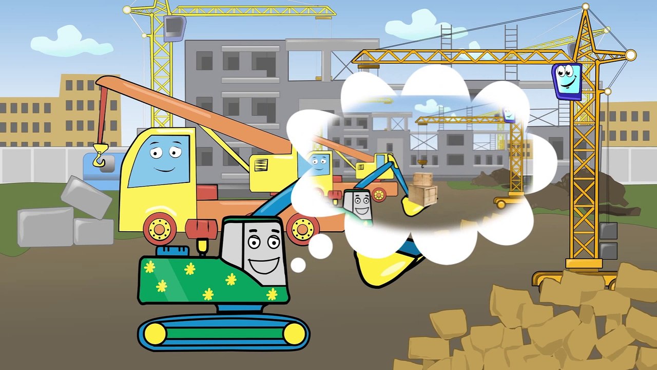 Crane & Truck - Construction Vehicles Cartoons for children. Bulldozer & Excavator Building Site