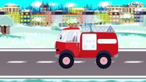 Car Cartoons for kids. Truck with Racing Car in the desert. Fire Truck. Construction Vehicles