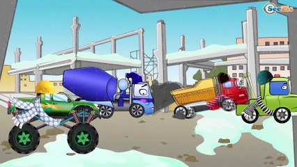 Download Video: Dessins animé voiture. Grue, Bétonnière, Camion poubelle pour bébés. Tiki Taki Dessins Animes