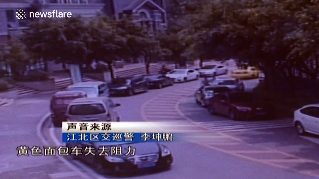 Minibus slides down hill and damages three cars