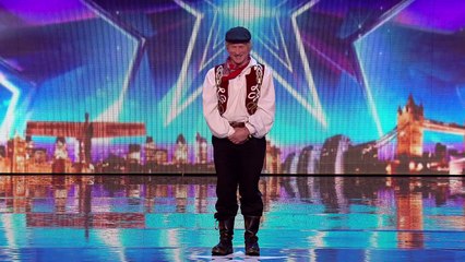 Bill Brookman is a one-man band on stilts Week 2 Auditions Britain’s Got Talent 2016