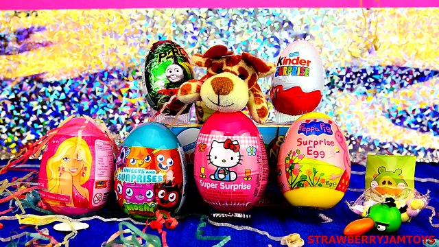 Happy New Year 2015! Surprise Eggs! Angry Birds Kinder Surprise Barbie Peppa Pig Moshi Monsters