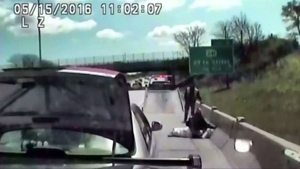 Three injured after woman rams police car