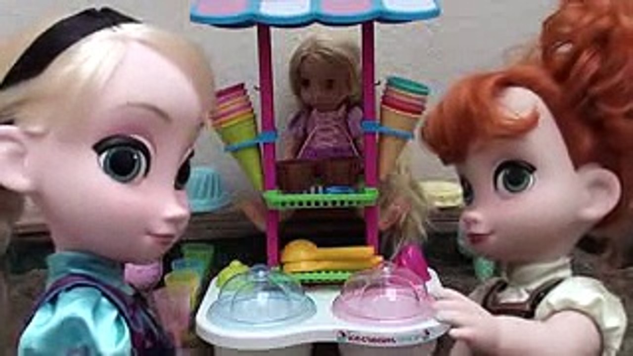 Disney Frozen Elsa and Anna have chocolate ice cream and milkshake and get tummy ache