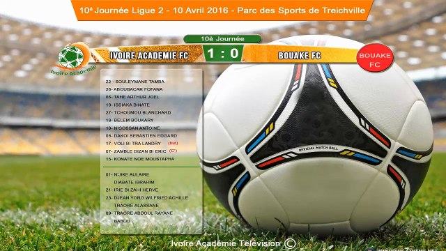 Résumé, Ivoire Académie FC vs Bouaké FC (1-0), Parc des Sports de Treichville, journée 10, Ligue 2, 10 Avril 16