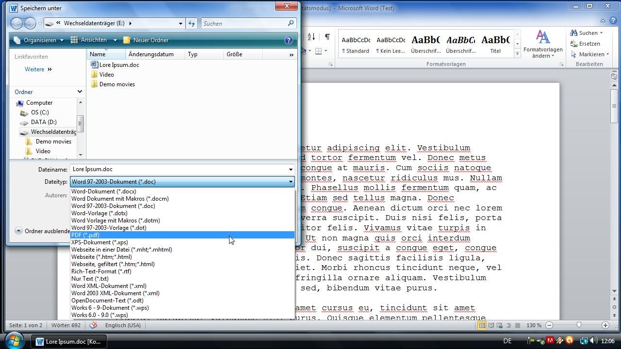 Word-Dokumente in PDF konvertieren - mit Microsoft Word 2010