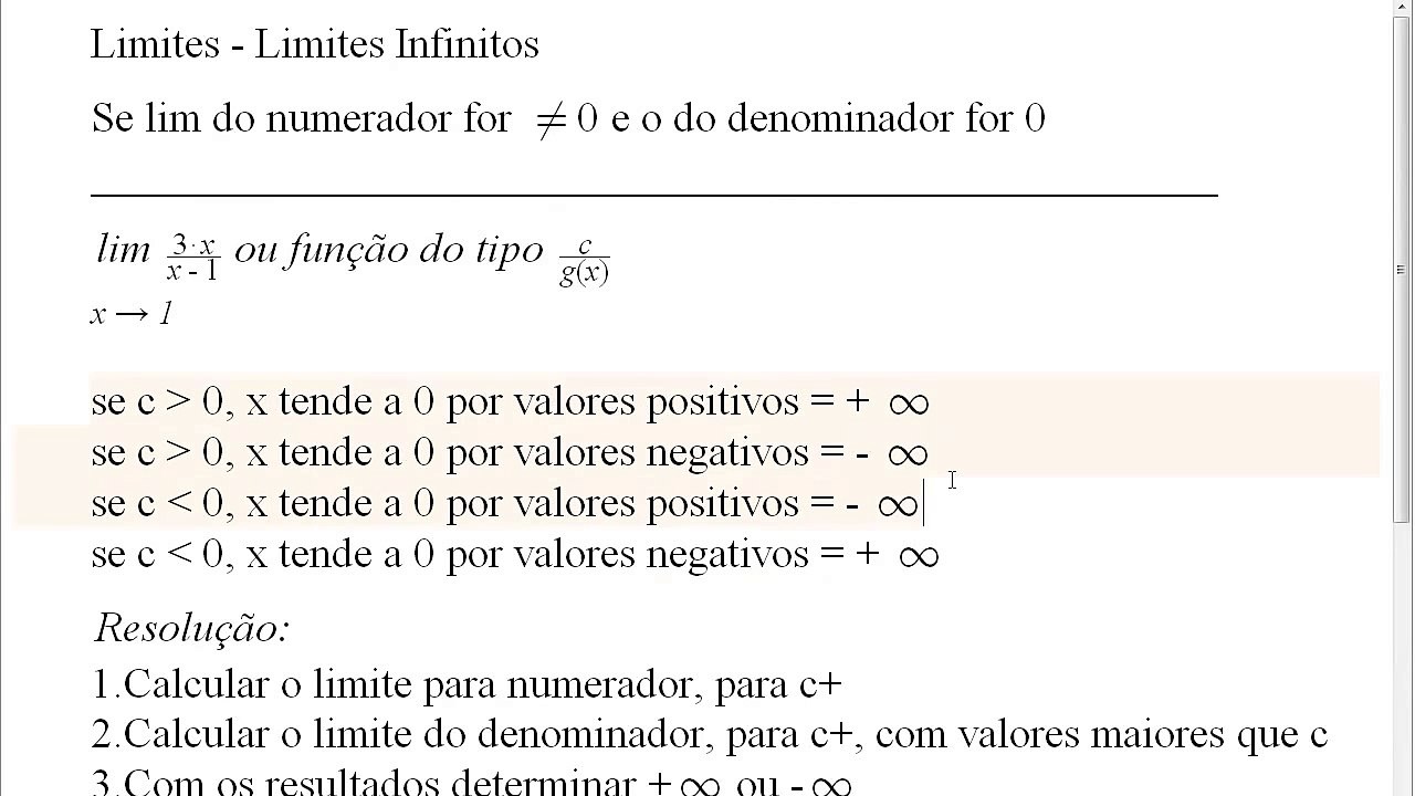 Limites - Limites infinitos Aula 1