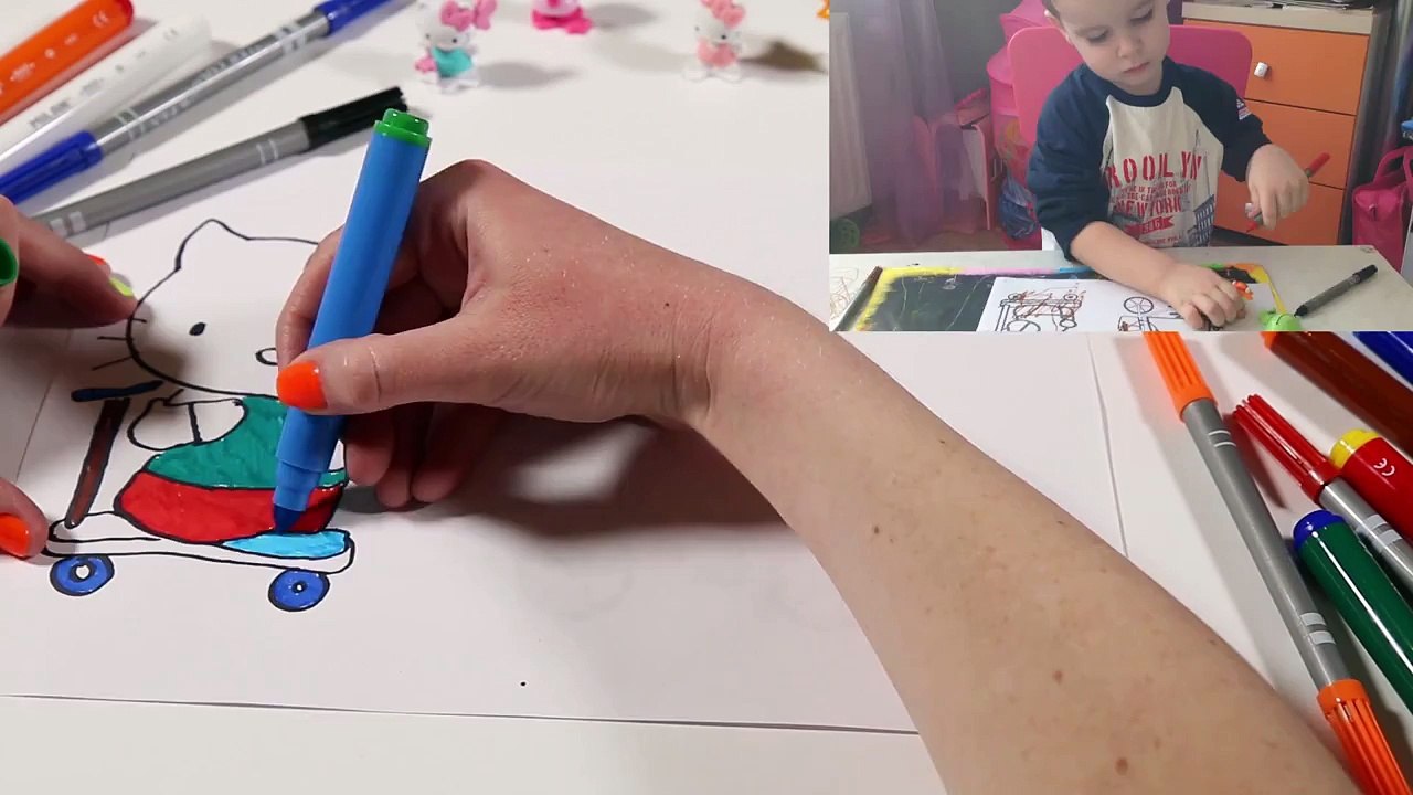 Как нарисовать Свинку Пеппа и Hello Kitty за 3 минуты. Учимся рисовать вместе с родителями