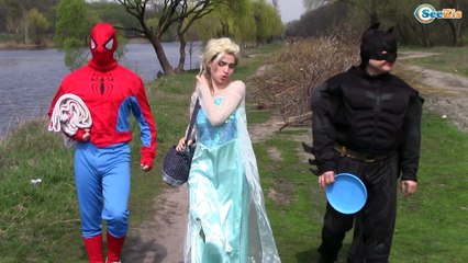Spiderman & Frozen Elsa & Batman w/! Superheroes in real life! Fight for the princess. Episode 22