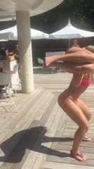 Hot Chick Shows Off Her Squating Skills By The Pool -By Funny & Amazing Videos Follow US!!!!!!!!