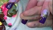 Purple Flower Nail Art design tutorial _ Lavender Tips long nails