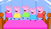 5 peppa pigs jumping on the bed, 1