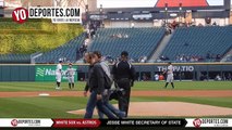 Secretary of State Jesse White ceremonial pitch at Chicago White Sox vs Houston Astros