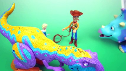 DINOSAUR ATTACK! Baymax vs Giant Dinosaurs! With Toy Story Woody & Disney Frozen Elsa Toys Story Fun