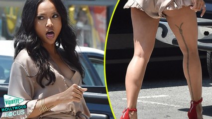 Karrueche Tran Shows off her Zip Tattoo in Los Angeles
