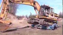 Cranes, excavators breaking cars