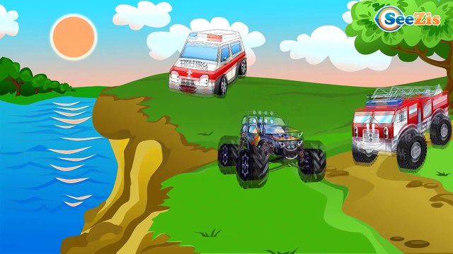 Arabalar çizgi filmleri. Ambulans, Vinç ve Monster Truck. Akıllı arabalar. Çocuklar için arabalar