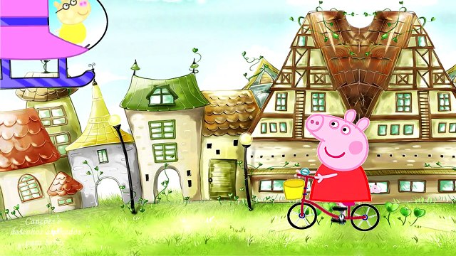 Passeios Peppa Pig em uma bicicleta, e os animais acho. Desenhos animados para crianças
