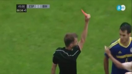 Emir Spahic Stupid Red Card vs Spain!