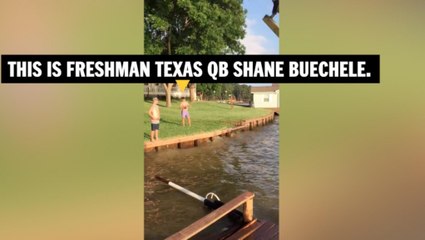 Watch a quarterback throw a perfect deep ball to a jet ski